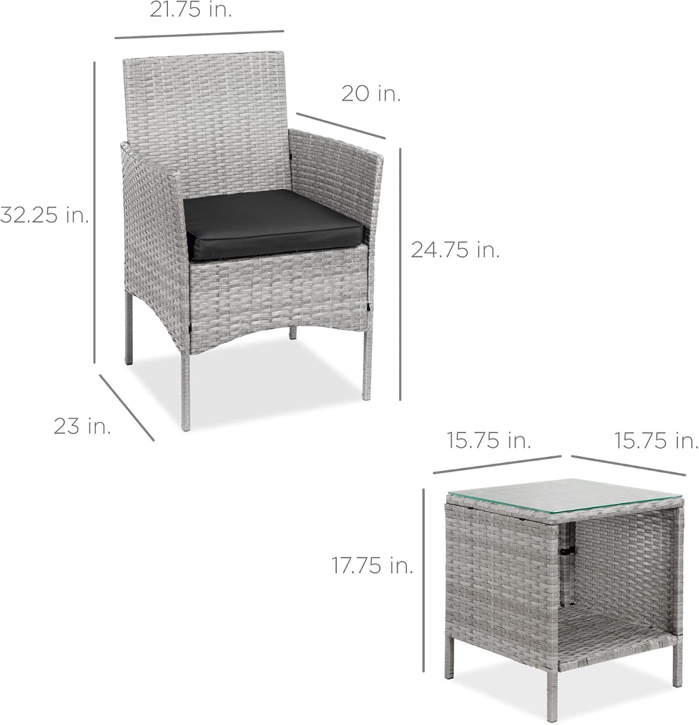 Best Choice Products 3-Piece Outdoor Wicker Conversation Bistro Set, Space Sa...