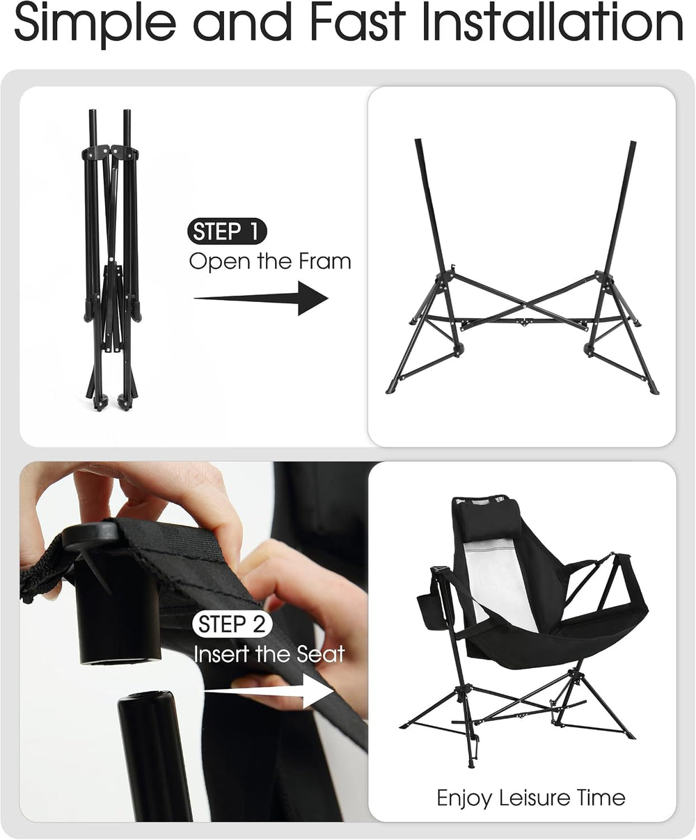 Hammock Chairs, Swinging Camping Chairs, Set of 2, Black