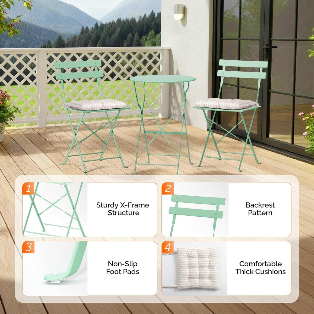 VINGLI Outdoor Folding Bistro Table and Chairs Set of 2, 3-Piece Bistro Set w...