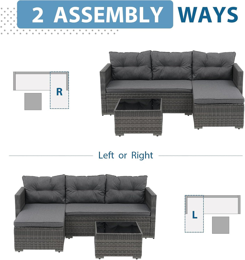 3-Piece Patio Furniture Set, Outdoor Wicker Rattan Sectional Sofa & Patio...