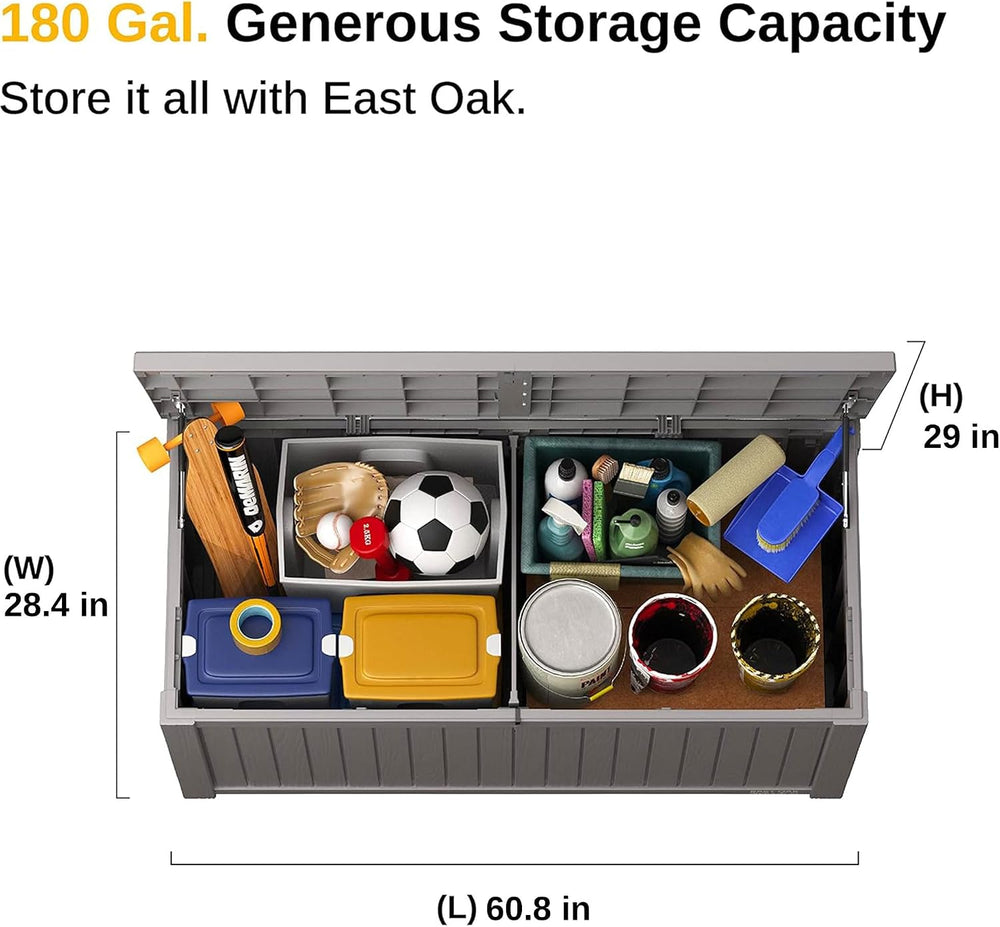 EAST OAK Outdoor Storage Box, 180 Gallon Deck Box, Large Resin Storage Bin fo...