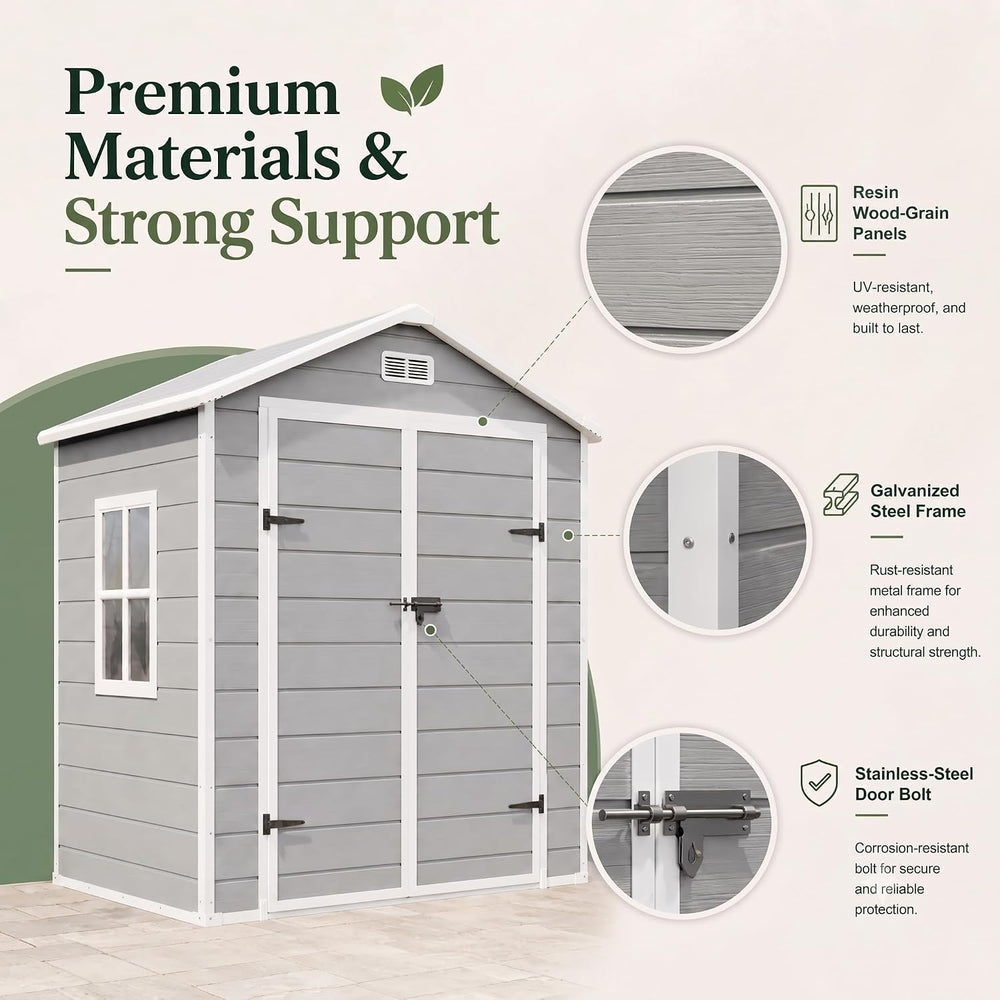 6x3 FT Resin Outdoor Storage Shed with Floor Door Window, Plastic Sheds