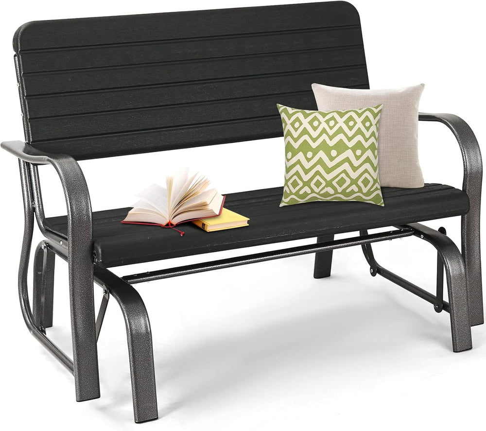 Tangkula Outdoor Glider Bench, Porch Glider Loveseat Swing Bench with w/Steel...