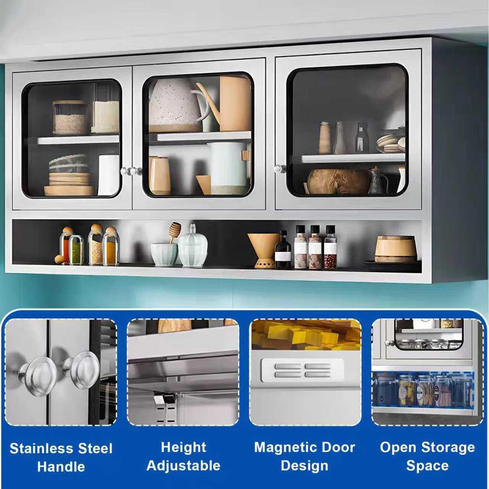 ZZV 59” Kitchen Wall Cabinet, Stainless Steel Wall Mounted Cabinet with Adjus...