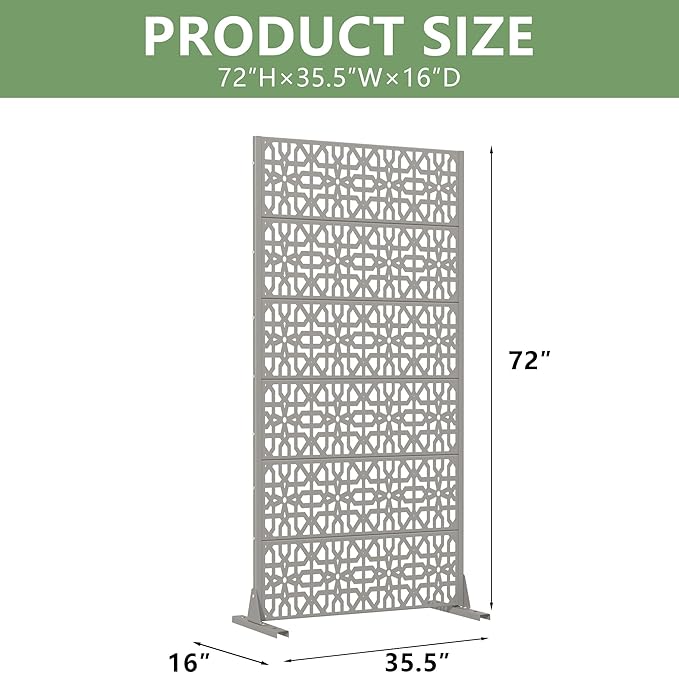 Casaphoria Metal Privacy Screen Outdoor, 72" H x 35" W Freestanding...
