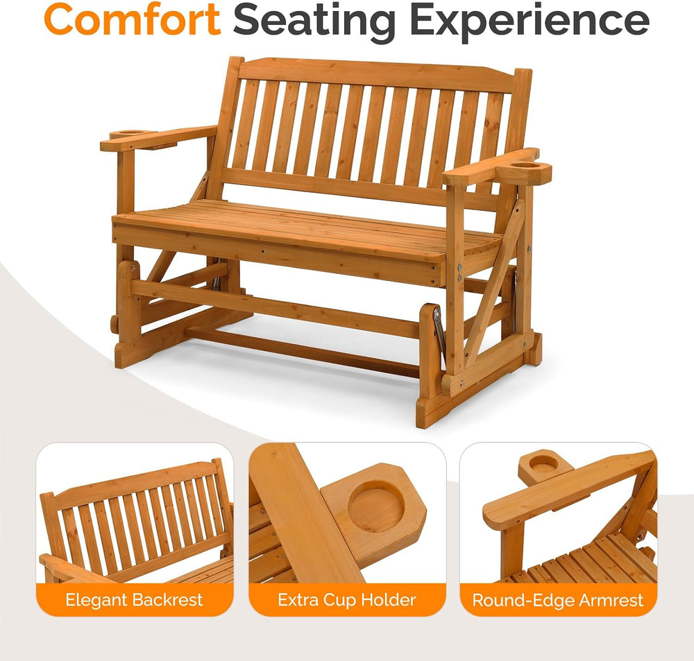 VINGLI 2-Person Outdoor Glider Bench, Patio Glider with Cup Holders, Outdoor ...
