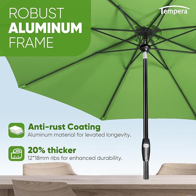 Tempera Patio Market Outdoor Table Umbrella with Auto Tilt and Crank, Large S...