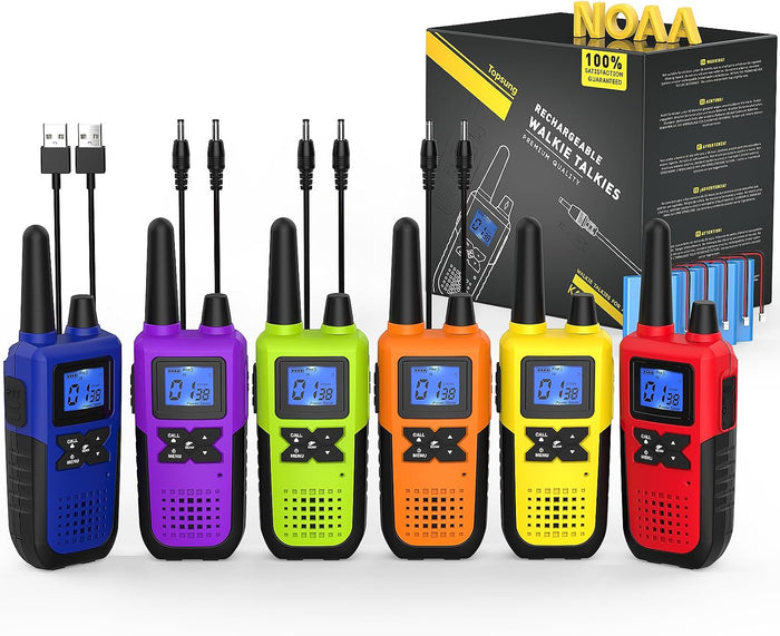 Topsung Walkie Talkies Long Range FRS VOX NOAA 1800mAh Li-Po HD Loud Sound (6 Pack)