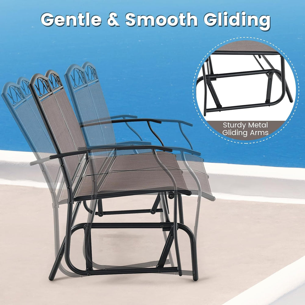 Tangkula 4 Pcs Patio Glider Set, Outdoor Gliding Loveseat w/Tempered Glass Co...