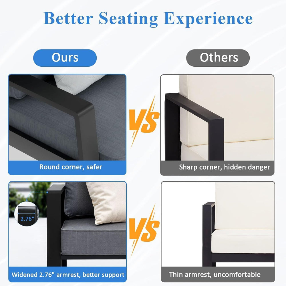 Outdoor Couch 3-Seat All-Weather Metal Outdoor Sofa, Oversized Patio Couch, A...
