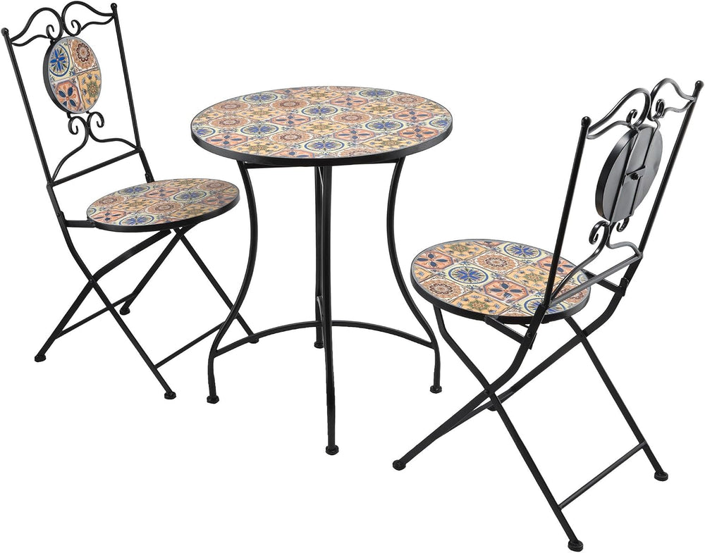 Alpine Corporation Indoor/Outdoor Mediterranean Tile Design Set Table and Cha...