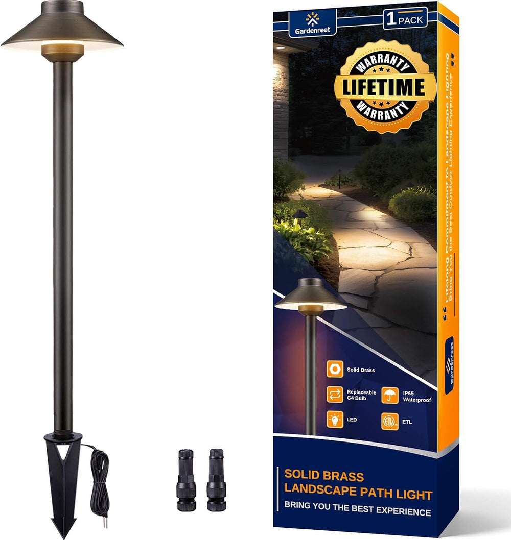 Brass Low Voltage Pathway Lights, 12V Hat-Top Bronze IP65 Waterproof LED Land...
