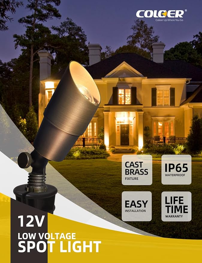COLOER Die-cast Brass Low Voltage Spotlight 1-Pack with 5W Aluminum Housing M...