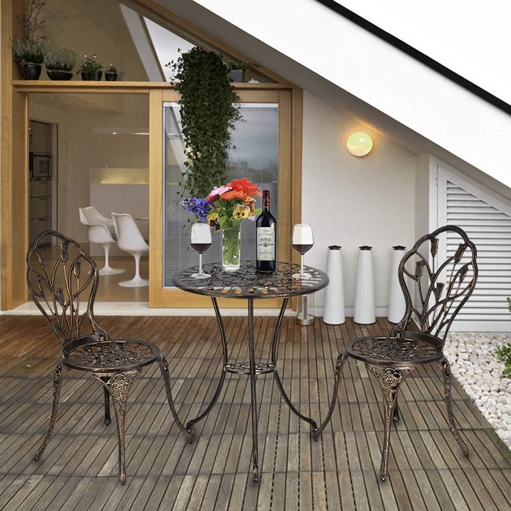 Bonnlo 3-Piece Bistro Set for 2, Cast Aluminum Garden Bistro Set with Umbrell...