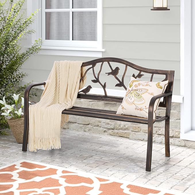 Sophia & William Outdoor Bench, Porch Bench, Garden Bench, Wrought Iron B...