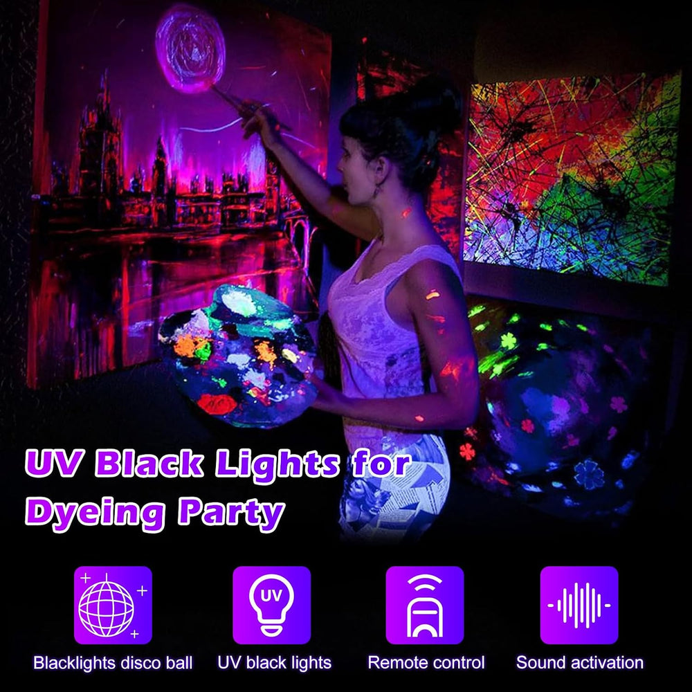 2 in 1 Glow Party Black Light Disco Ball Light with Sound Activated Strobe Dj...