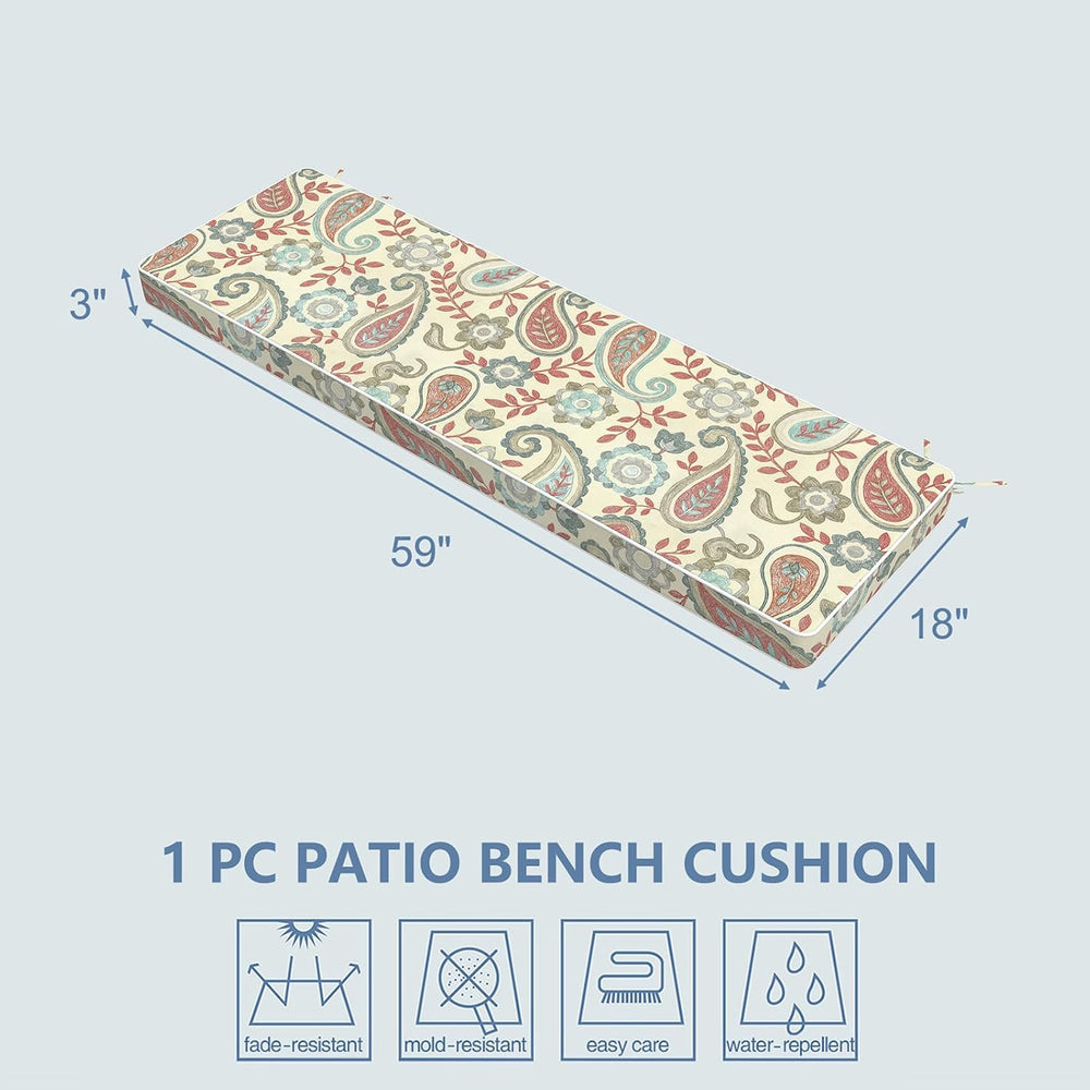 LVTXIII Outdoor Bench Cushion with Ties, 59x18x3 Inch Water-Repellent Patio F...