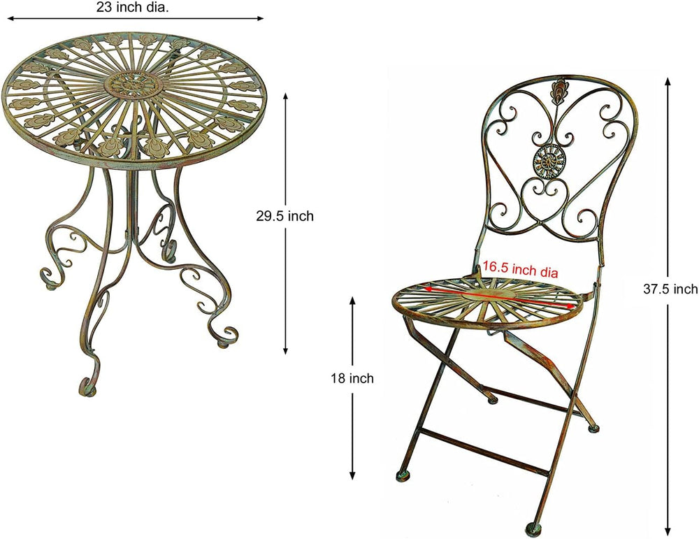 Westcharm Folding Metal Bistro Set w/Scrolling Heart & Peacock Tail Motif...