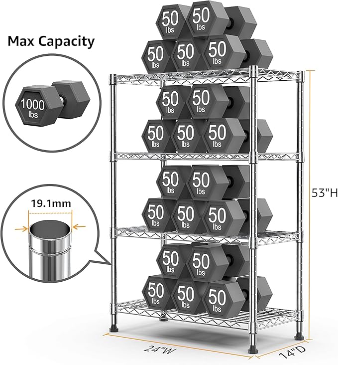 1000 lbs Storage Shelving 4-Tier Utility Shelving Unit Steel Organizer Wire R...