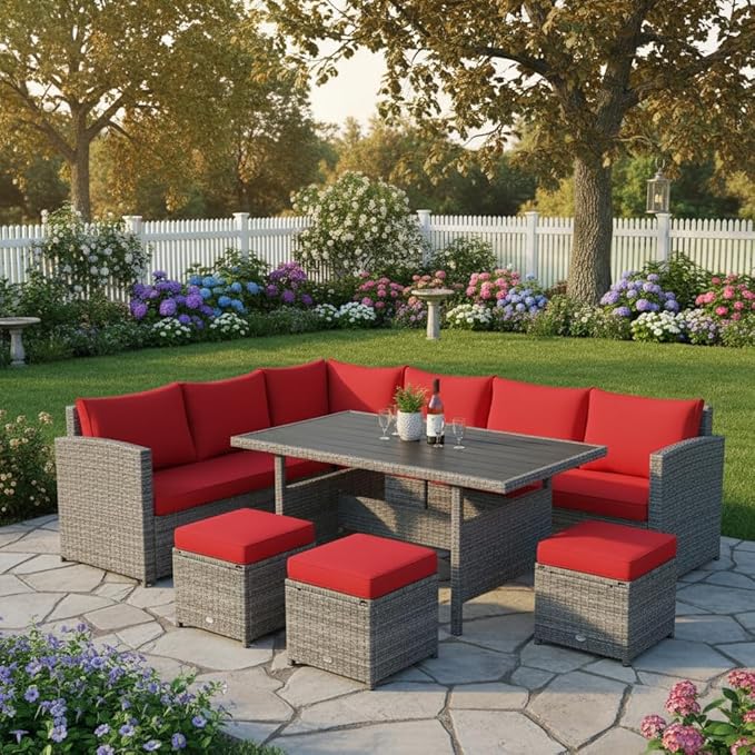 Tangkula 7 Pieces Patio Furniture Set, Outdoor Sectional Rattan Sofa Set with...