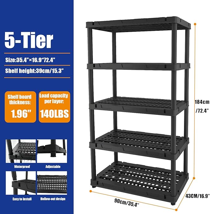 Plastic Storage Shelves, Plastic Heavy Duty Shelves 16.93" D x 35.43&quo...