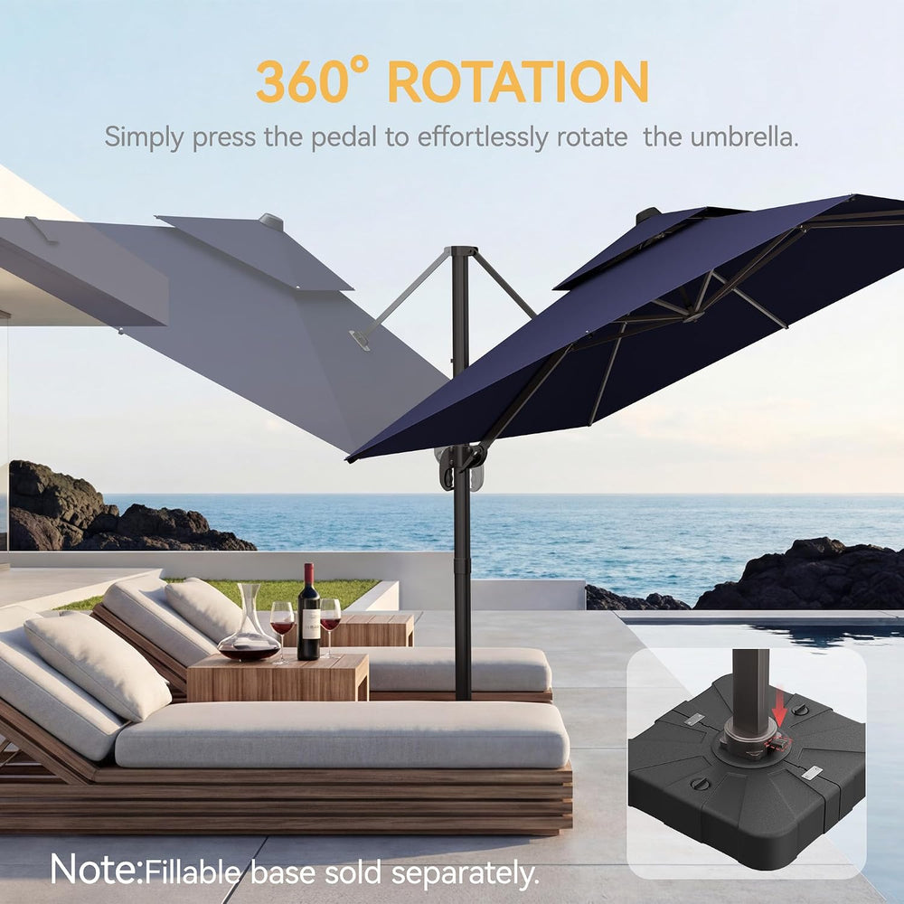 10x13' Cantilever Patio Outdoor Umbrella & Double Top, Navy