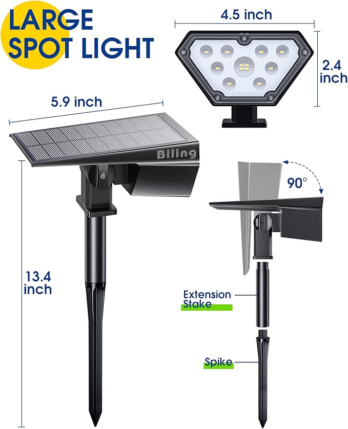 Biling Solar Spot Lights Outdoor, Bright 700 Lumen Solar Outdoor Lights IP67 ...