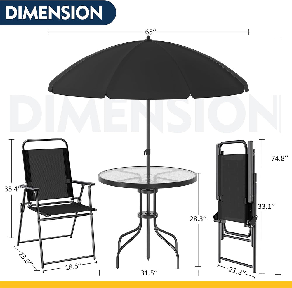 Shintenchi 6 Piece Patio Dining Set with Umbrella, Outdoor Furniture Set with...