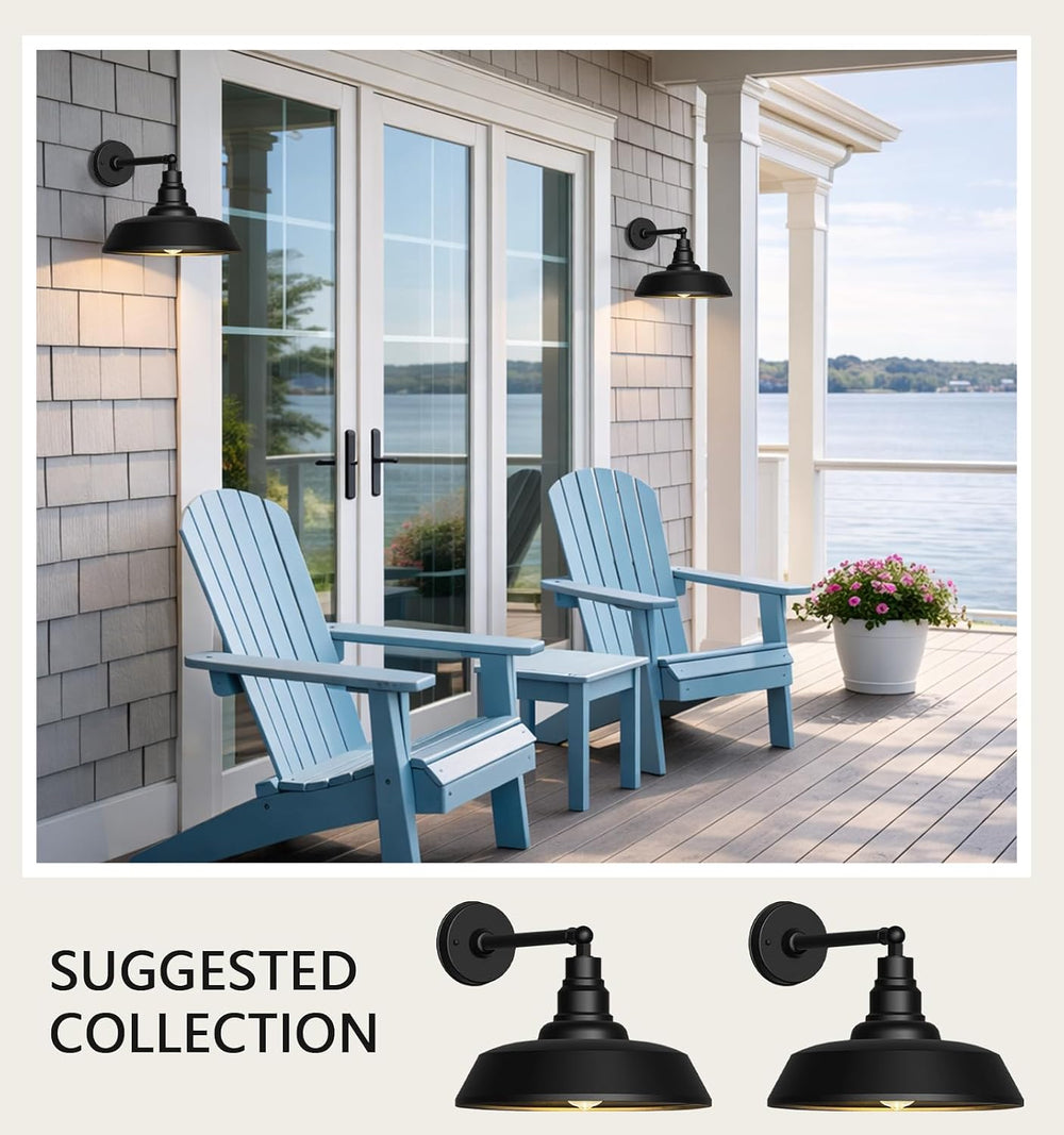 12" Outdoor Gooseneck Barn Light,Black Farmhouse barn Wall Light, Waterp...