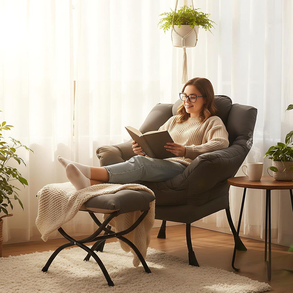 Modern Lazy Chair with Ottoman, Comfy Accent Reading Chair for Living Room