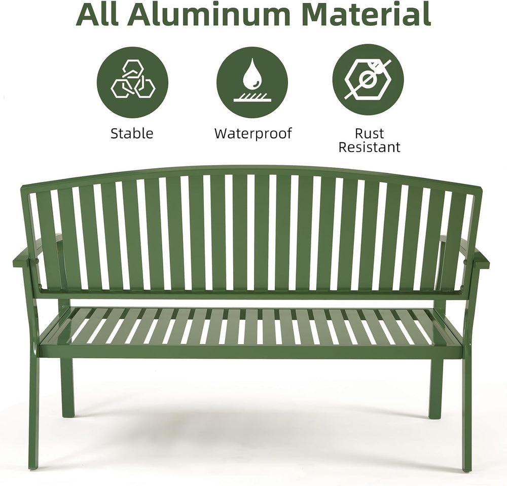 52'' Outdoor Garden Bench for 2, Aluminum Patio Bench