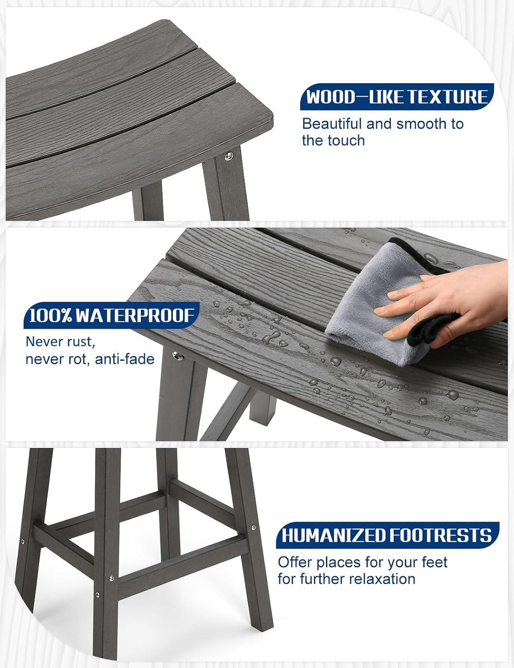 Weatherproof Bar Stools Set of 2, 28" Height Outdoor Bar Stools