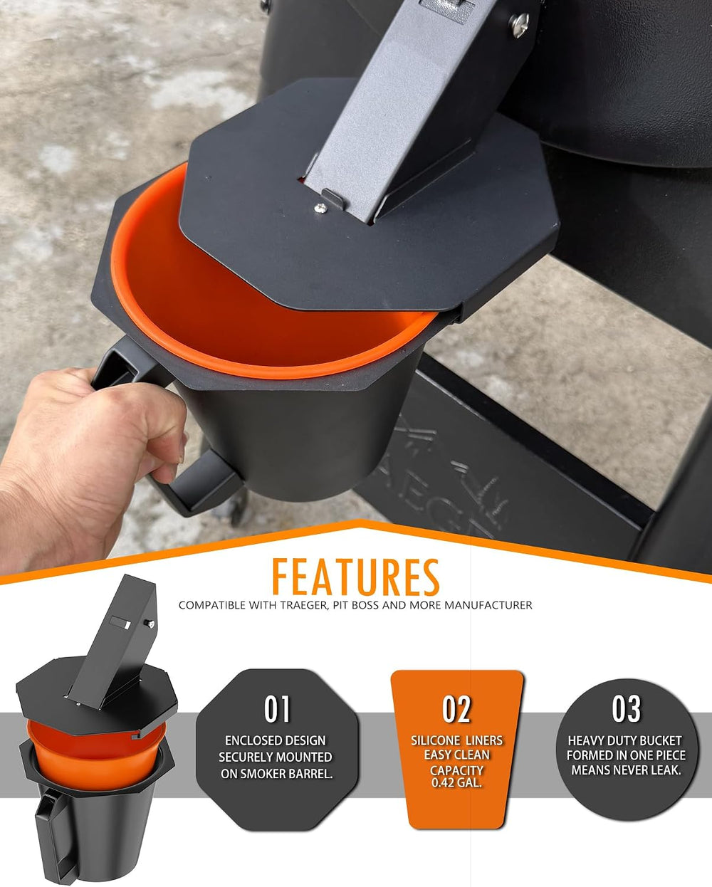 Upgraded Grease Bucket with Lid & Silicone Liner, Drip Bucket for Traeger...