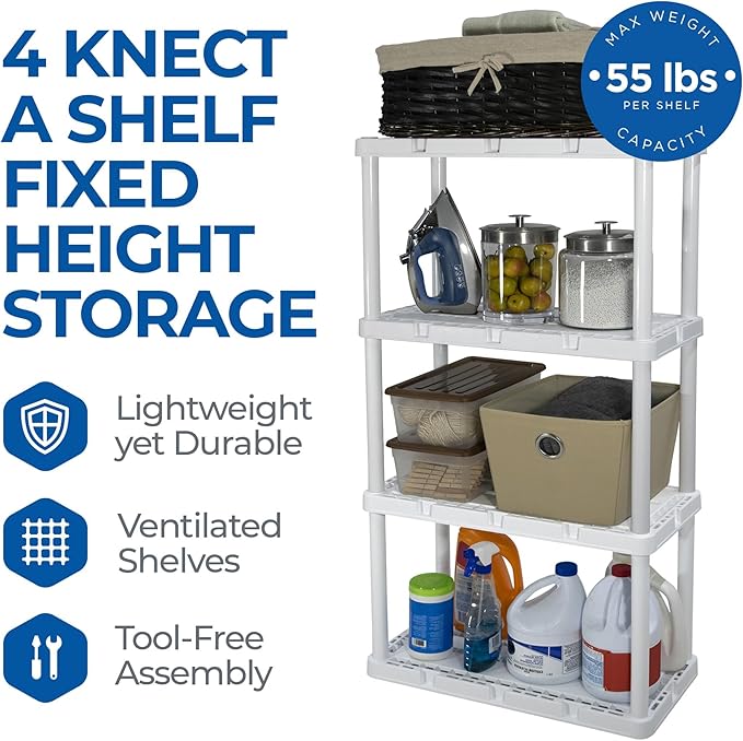 Gracious Living 2 Pack Light Duty Storage Shelves, Knect-A-Shelf 4-Shelf Vent...