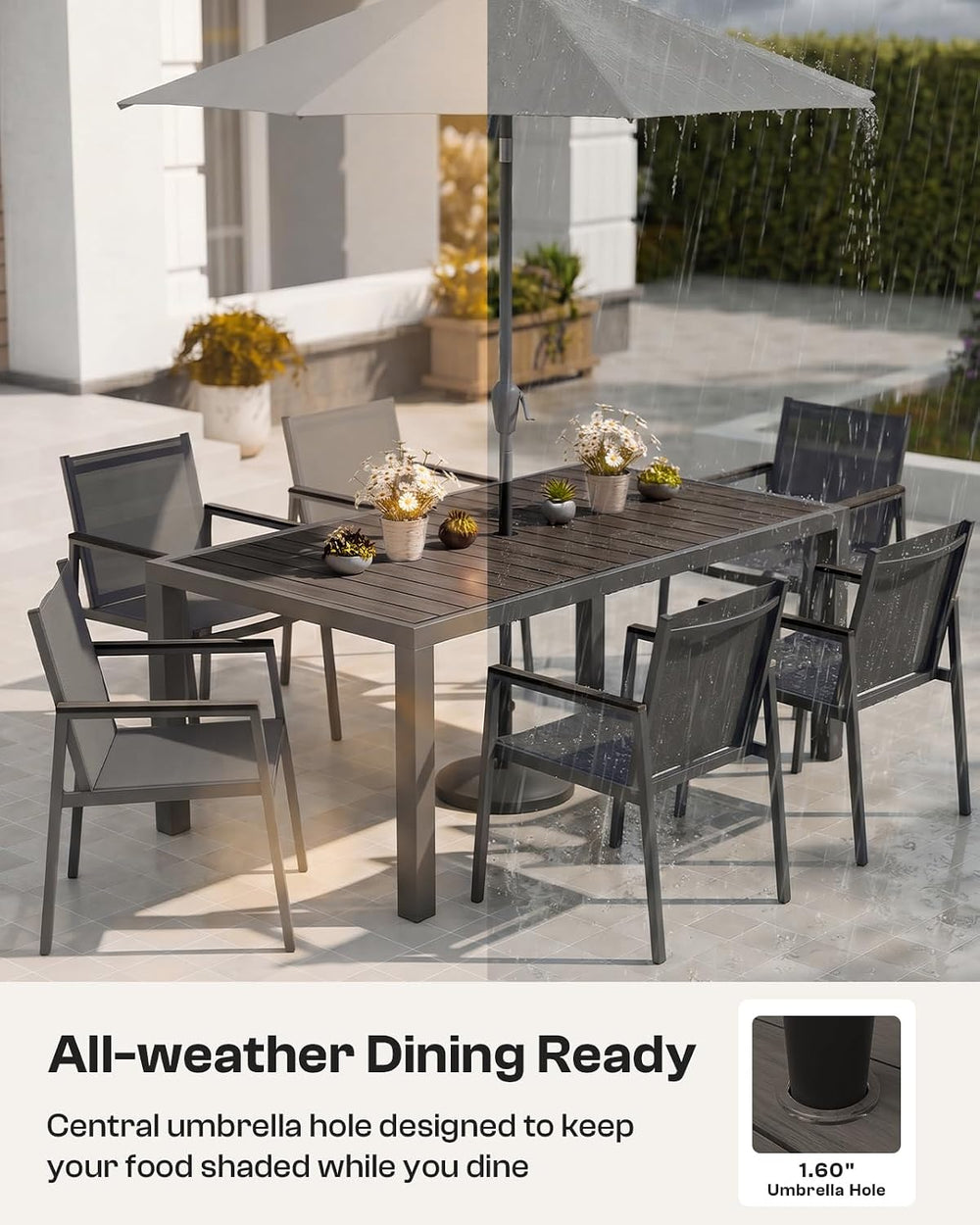Outdoor Dining Set, 7 Piece Aluminum Patio Table and Chairs Set, All Weather ...