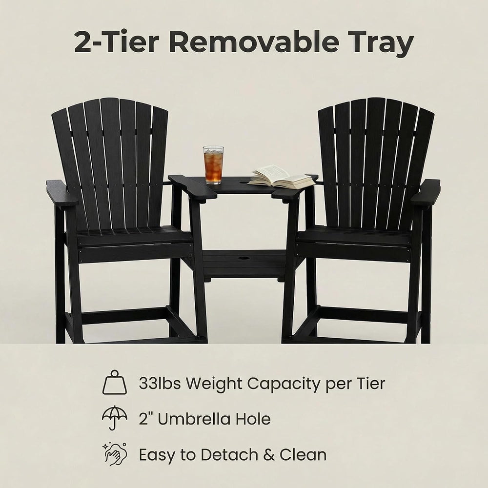 GLANC Tall Adirondack Chairs Set of 2, All Weather HDPE Bar Height Balcony Ad...