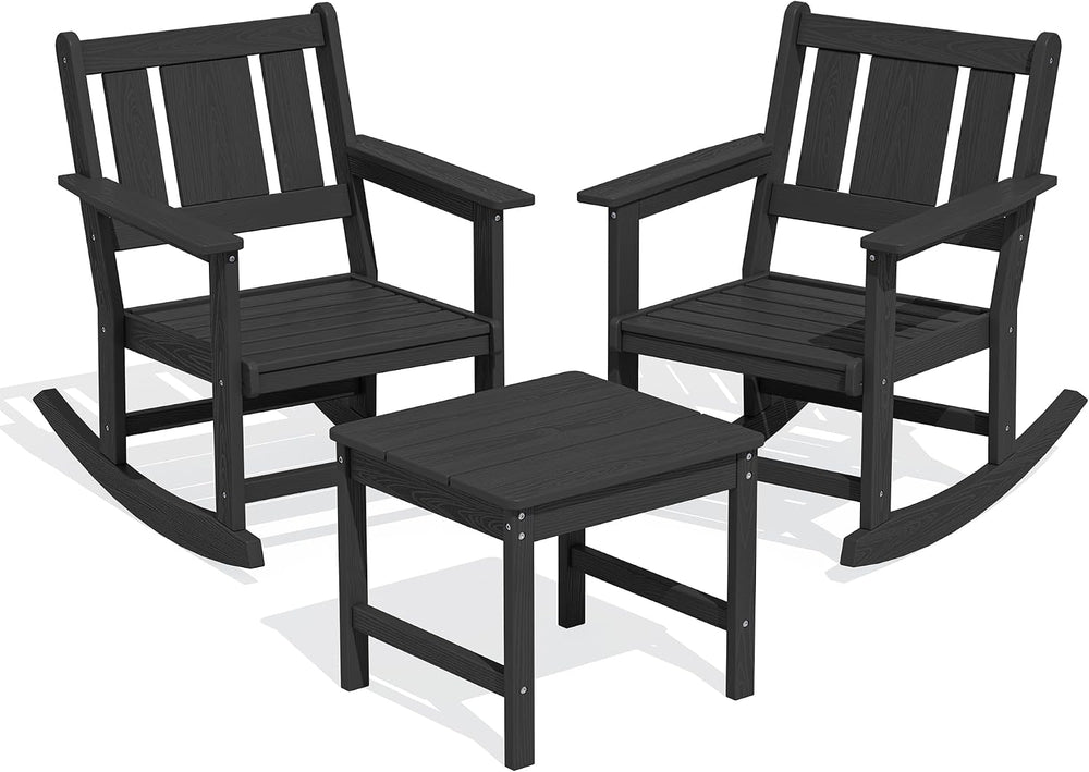 SERWALL 3-Piece Patio Furniture Set with 2 Rocking Chairs & Table, Black