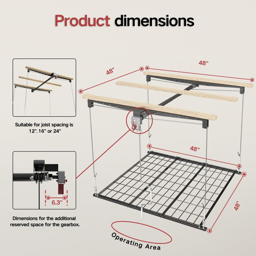 Overhead Garage Storage Rack for 10–12 FT Ceiling, Heavy-duty 4x4 FT Ceiling ...