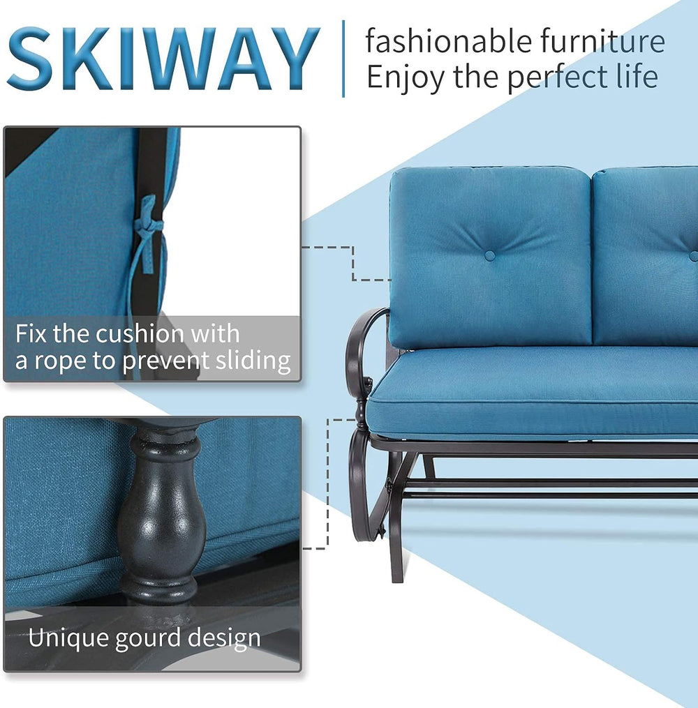 Patio Bench, Porch Glider Outdoor Swing Glider Rocking Loveseat, Steel Frame ...