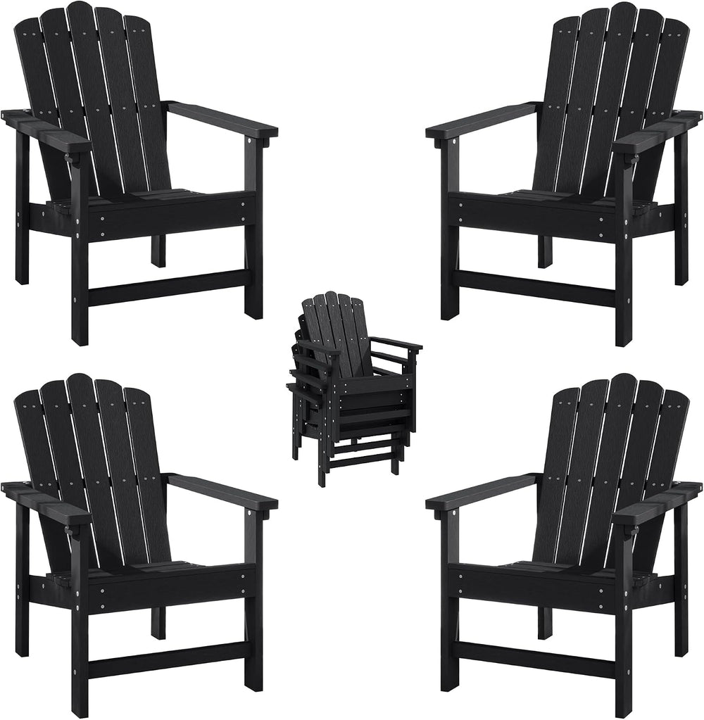 HDPE Stackable Adirondack Chairs Set of 4, Black