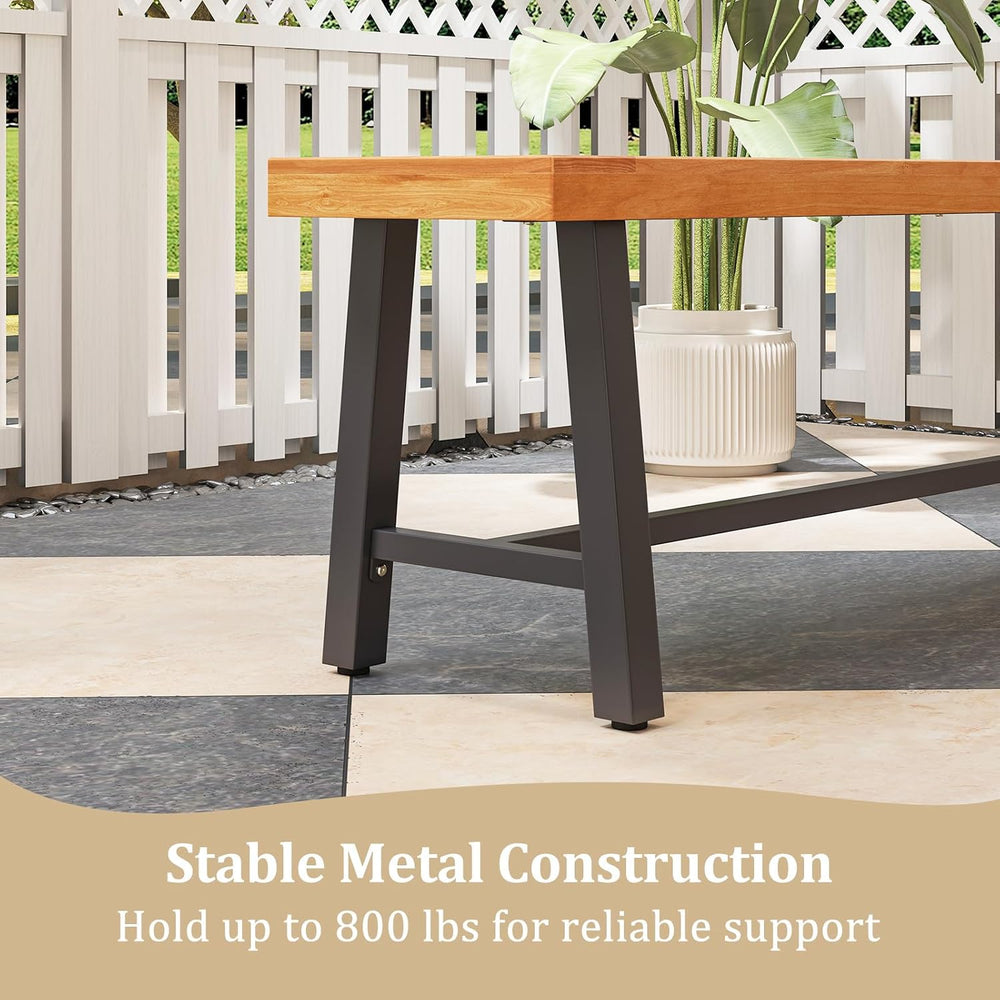Tangkula 63 Inches Acacia Wood Outdoor Bench, 3-Person Dining Patio Bench