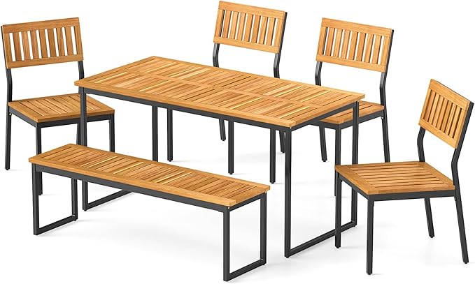 Tangkula 6 Pieces Outdoor Acacia Wood Dining Set, Patio Table and Chairs Set ...