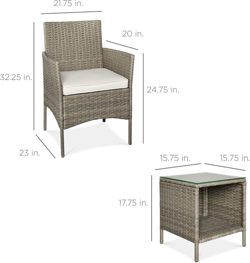 Best Choice Products 3-Piece Outdoor Wicker Conversation Bistro Set, Space Sa...
