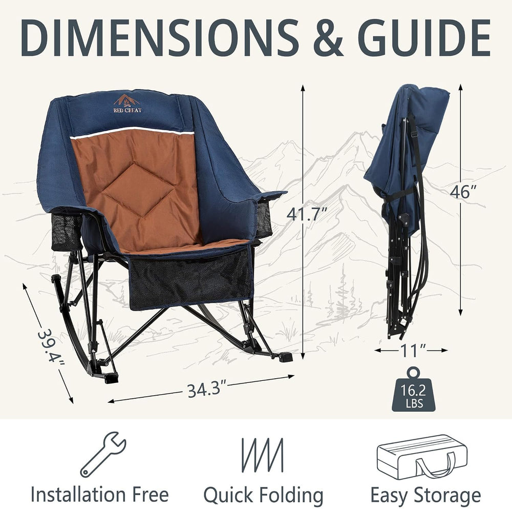 400lbs Rocking Camping Chair Oversized Folding Rocker for Adults