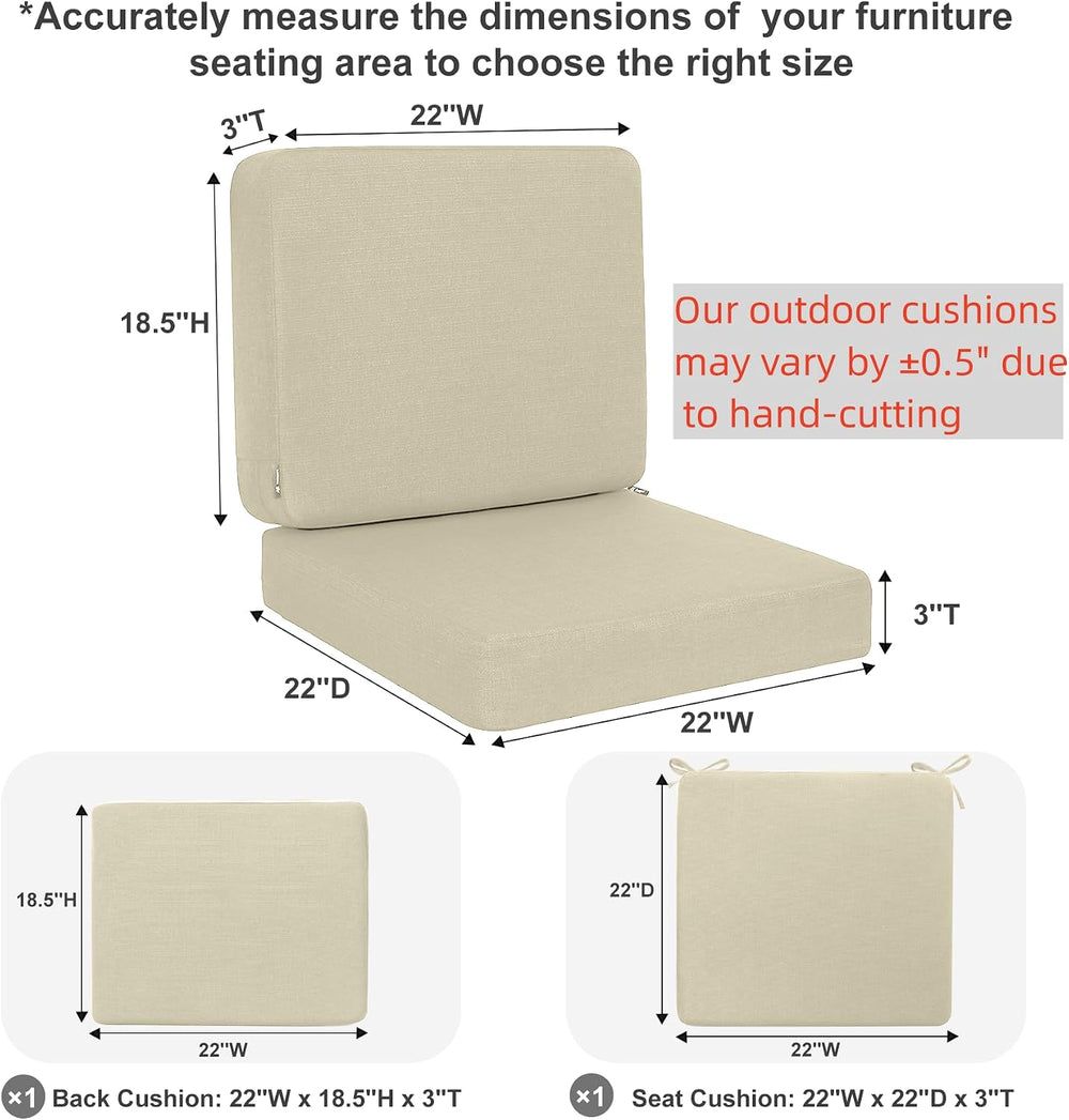 Favoyard Outdoor Deep Seat Cushion Set, 22 x 22 Inch, Beige