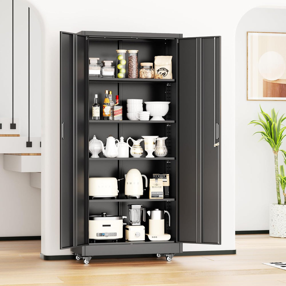Garage Cabinets with Wheels, 73" H Metal Locking Cabinet with 2 Doors an...