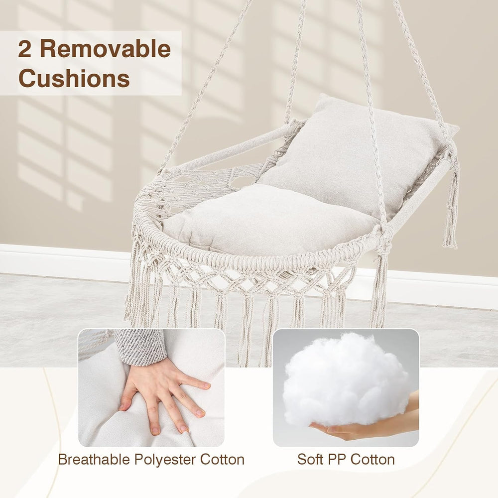 Happygrill Macrame Swing Chair with 2 Removable Cushions