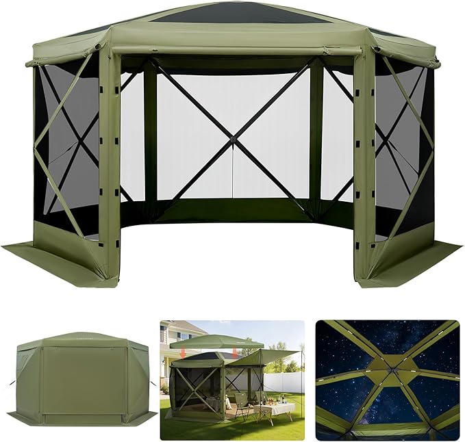 VEVOR Pop up Gazebo Screen Tent, 10 x 10 ft Large 6-Sided Camping Canopy Tent...