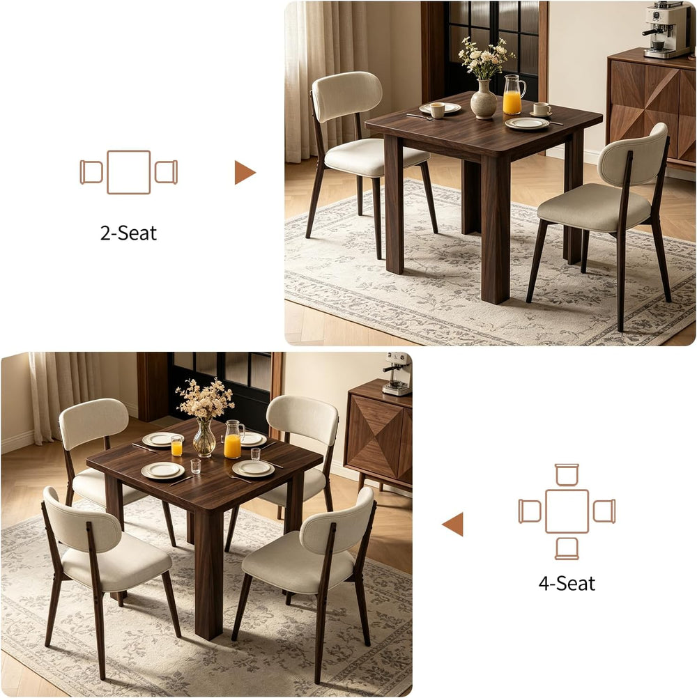31.5" Square Dining Table Set for 2, with 2 Walnut Metal Legs Dining Chairs