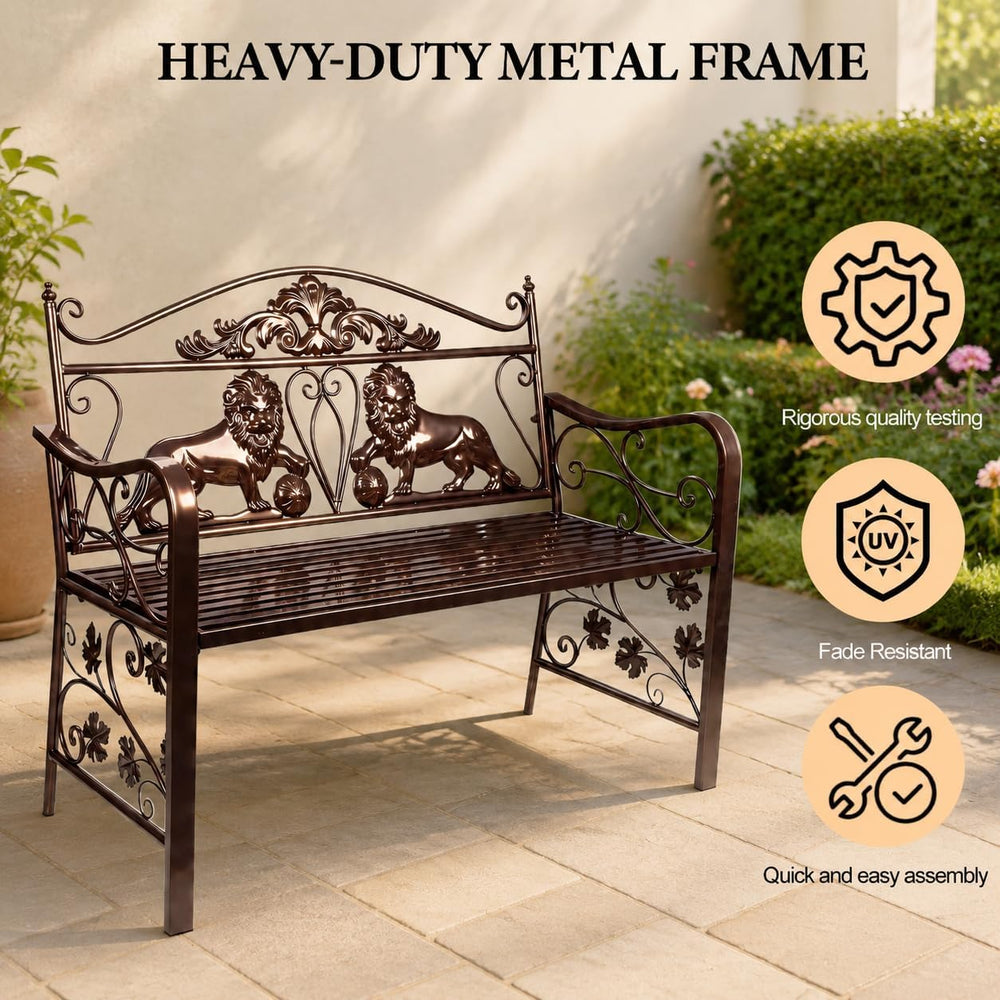 44.5" Outdoor Garden Bench, Heavy-Duty Metal Frame Patio Park Bench with...